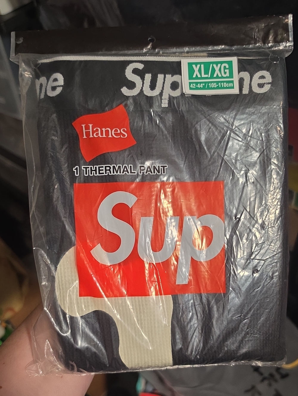 Hanes Black Thermal Pant with Red Logo XL